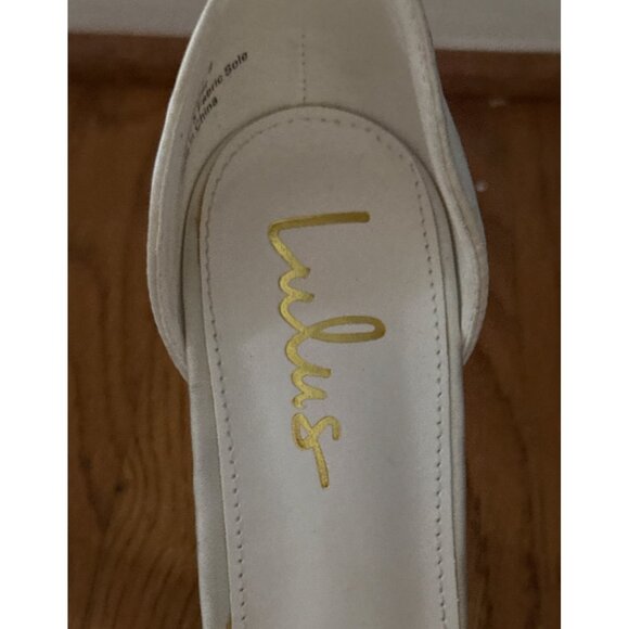 Lulus Bradleyy Heels White Satin Pointed Toe Ankle Strap Rhinestone Size 9 - Picture 3 of 13